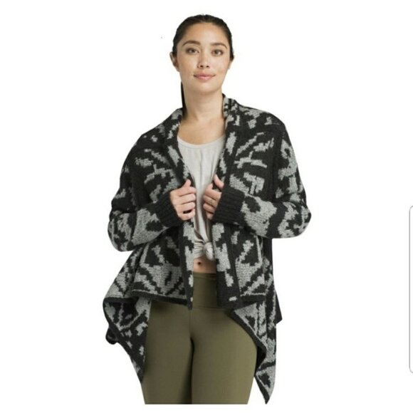 PRANA Alberta Reversible Sweater Wool Blend Black and Gray Open Drape Front Sz M - Picture 1 of 11